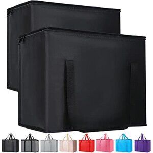 XL Insulated Grocery Tote Cooler Foldable Thermal Food Delivery Bag Zipper 2 PK